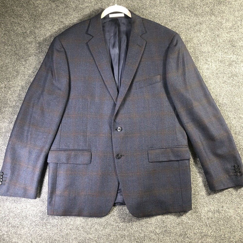 Joseph‎ Abboud Angelico 100's Blazer Jacket Men's 46R Blue Windowpane Plaid Wool